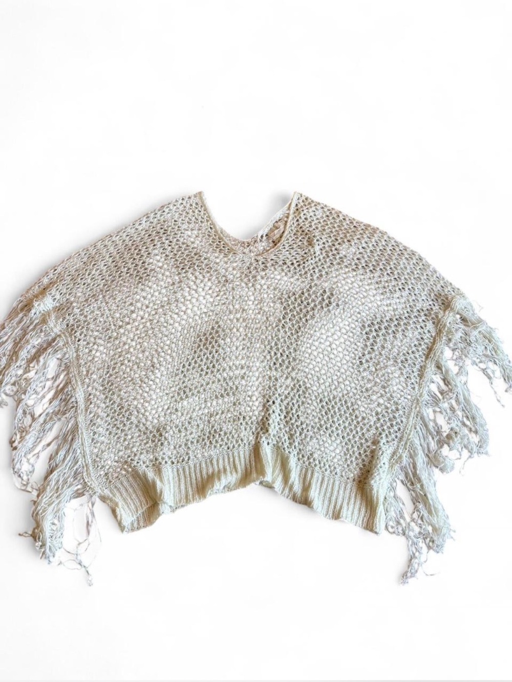 Women’s Cream Knit Fringe Poncho